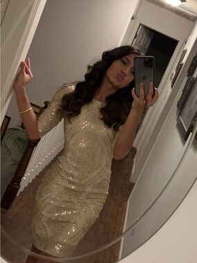 Snap Sequin Embellished Champagne Slip Dress
